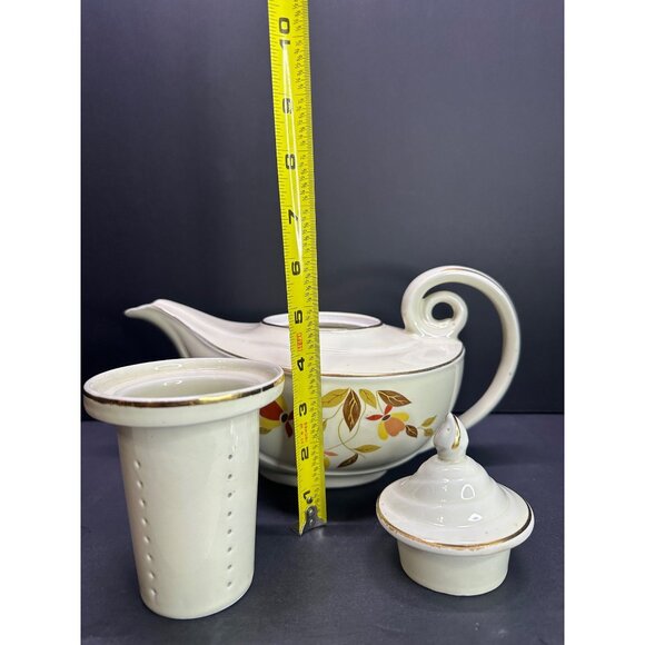 Vtg Hall Superior Jewel Autumn Leaf Pattern Aladdin Teapot Infuser Lid 9.5" Long - Picture 10 of 16